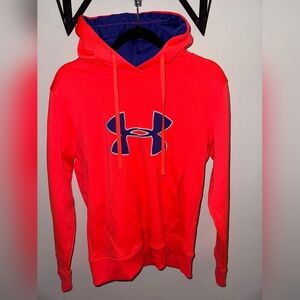 Under Armour Men's Red Hoodie with Blue Accents